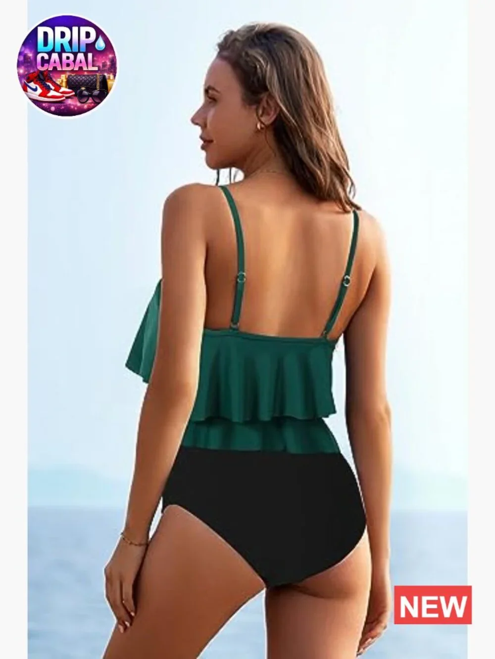Tankini Swimsuit with Flounce Top Tummy Control High Waisted Bottoms Modest